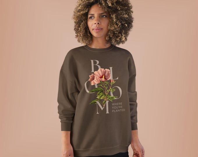Bloom Where You're Planted Floral Crewneck Sweatshirt | EcoSmart® Unisex Cozy Sustainable Sweater, Christian Apparel, Christian Sweatshirt