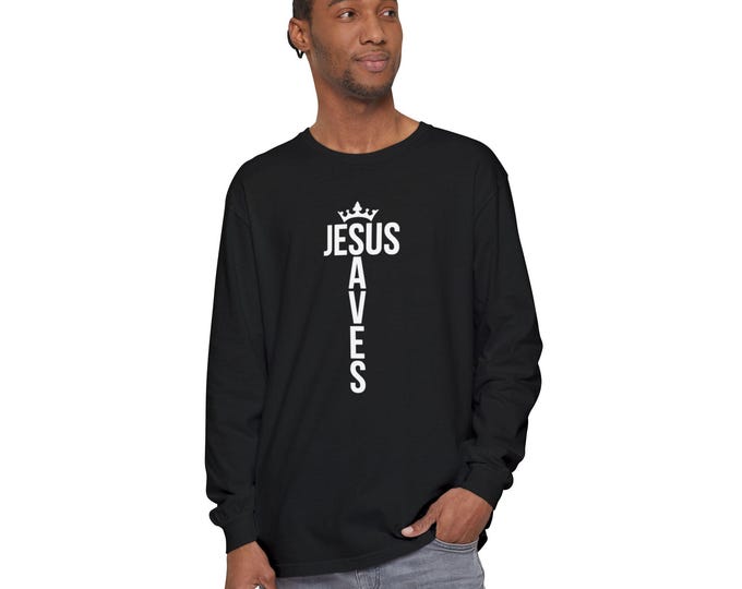 Jesus Saves Long Sleeve T-Shirt for Faith Lovers, Comfortable Religious Tee, Christian Gift, Casual Style, Unisex Apparel