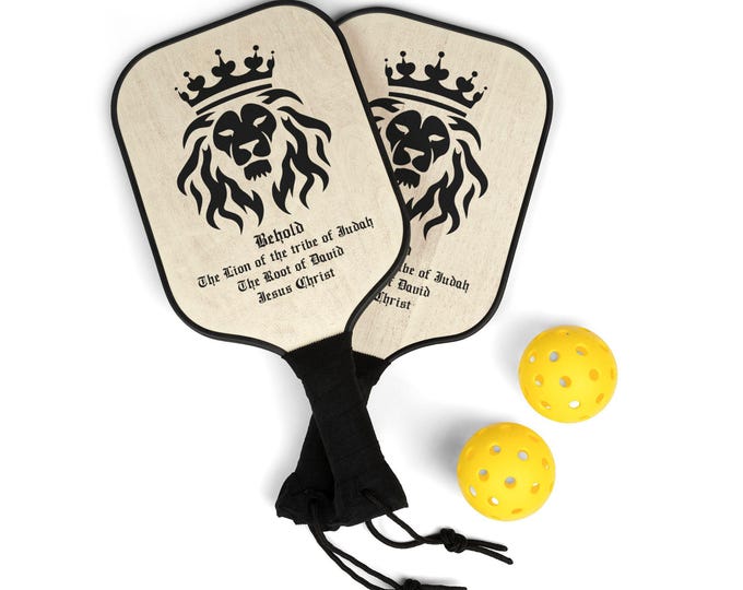 Pickleball Paddle Set, Unique Pickleball Equipment, Christian Sports Gear, Gift for Players, Lion of Judah Design