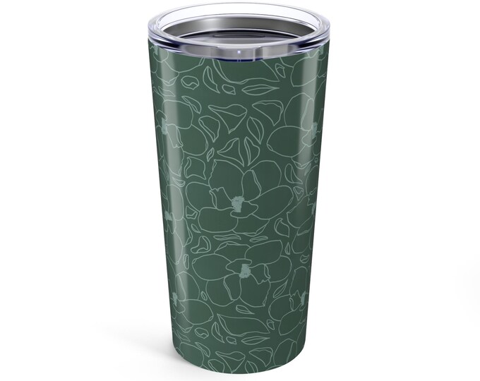 Floral Tumbler 20oz, Elegant Green Tea Cup, Travel Mug, Coffee Lover Gift, Spring Decor, Eco-Friendly Drinkware