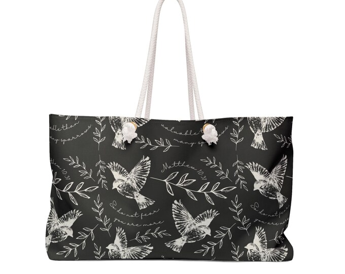 More Valuable Than Many Sparrows Christian Design Weekender Bag for Travel, Beach, Spa or Gym, Christian Bag, Christian Accessories