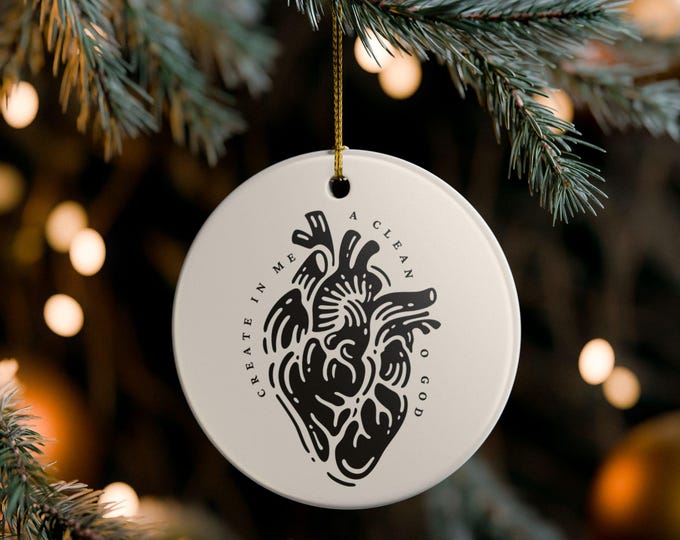 Psalm 51:10 Bible Ornament, Home Decor, Holiday Gift, Scripture Ornament, Christmas Gift Idea, Handcrafted Keepsake