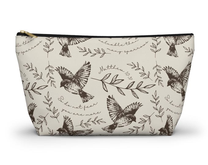 Sparrows Christian Design Accessory Pouch, Makeup Bag, Travel Organizer, Eco-Friendly Pouch, Christian Accessories
