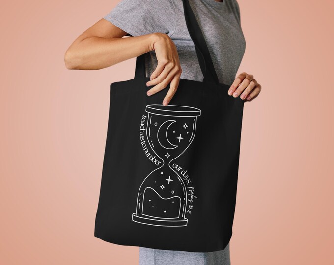 Hourglass Cotton Tote Bag, Boho Tote, Reusable Shopping Bag, Gift for Dreamers, Christian Tote Bag, Bible Verse Tote Bag