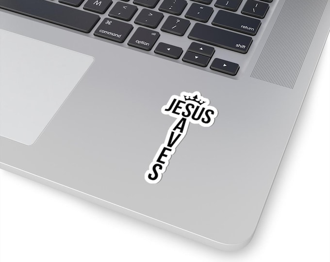 Jesus Saves Christian Sticker | Crown Cross Faith Decal | Waterproof Vinyl | Laptop, Water Bottle, Bible Journal, Gift for Believers