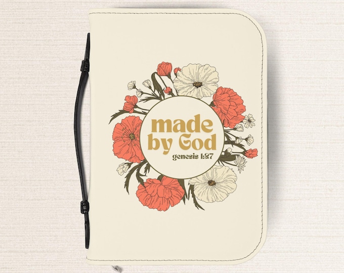 Made by God Bible Cover, Floral Christian Journal Case, Inspirational Gift, Scripture Holder, Religious Keepsake, Durable Book Cover
