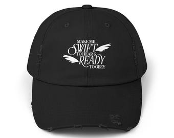 すぐに聞き従う心を持つようにキャップ | タイポグラフィグラフィック、クリスチャンハット、クリスチャンアパレル、クリスチャンショップ、Seeds of Truth Designs