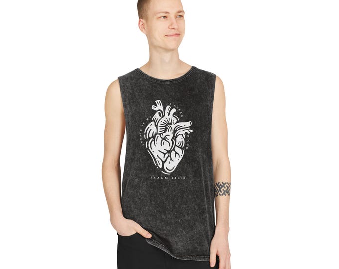 Create In Me A Clean Heart Unisex Stonewash Tank Top, Summer Essential, Casual Wear, Gift for Him/Her, Beach Day Outfit, Music Festival Tee