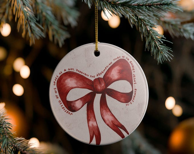 Greatest Gift Christmas Ornament with Red Bow Design, Christmas Decoration, Gift Tag, Keepsake Decor, Home & Holiday Spirit