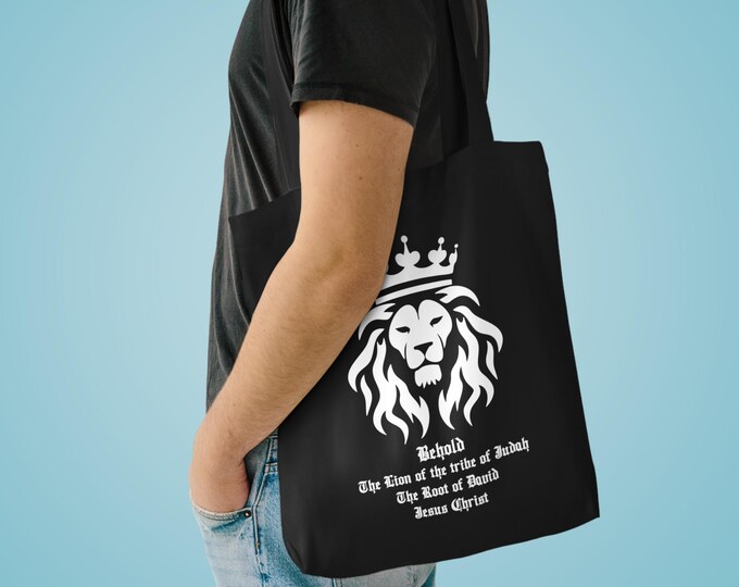 Lion of Judah Tote Bag, Spiritual Bag for Church, Bible Study, Gifts for Believers, Eco-Friendly Cotton Carrier
