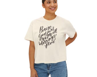 ブレッシングス・フロー・ボックスTシャツ：クリスチャンレディースリングスパンコットントップ