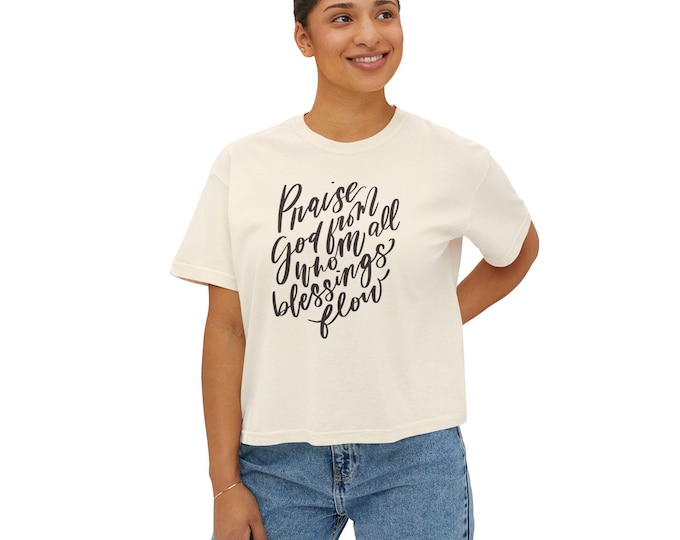 Blessings Flow Boxy Tee - Faith-Based Women's Top, Inspirational Shirt, Christian Apparel, Casual Style, Gift for Her