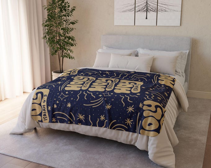 Holy, Holy, Holy in the LORD God Almighty Cozy Fleece Sherpa Blanket with Bible Scripture Design, Home decor, Christmas Gift, Birthday Gift