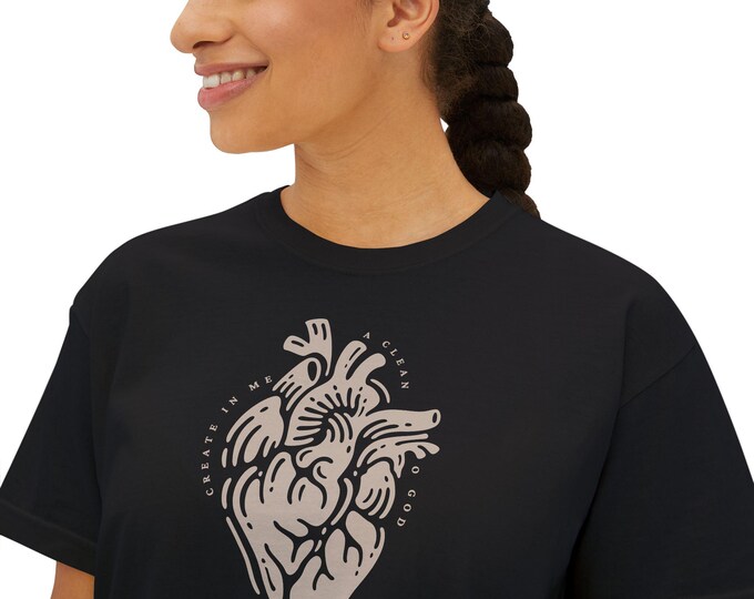 Create In Me A Clean Heart Women's Boxy Tee, Casual Wear, Gift for Her, Boho Style, Summer Top, Christian Apparel, Minimalist Shirt