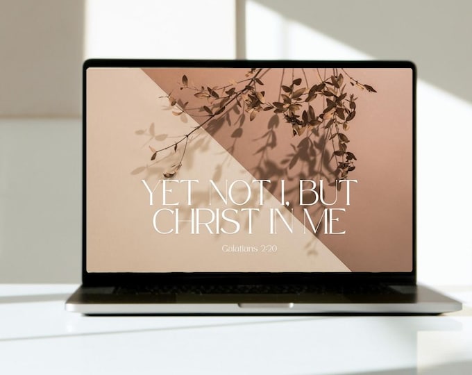 yet not i but christ in me - minimalistic beige desktop wallpaper, bible verse wallpaper, aesthetic scripture desktop wallpaper, jesus