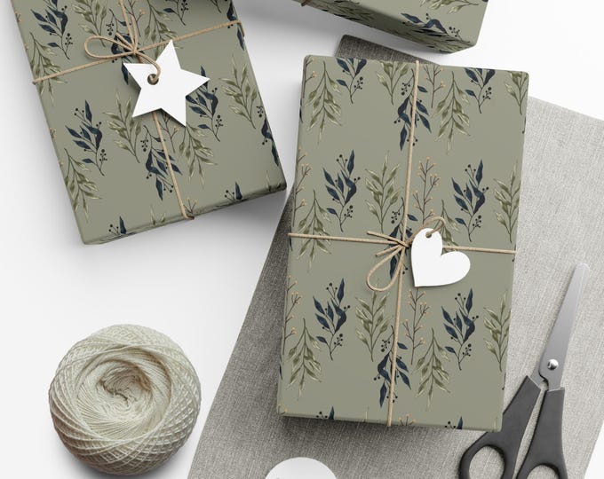 Elegant Botanical Gift Wrap Papers, Eco-Friendly Wrapping Paper, Birthday, Holiday, Wedding, Party Supplies, Handmade Decor