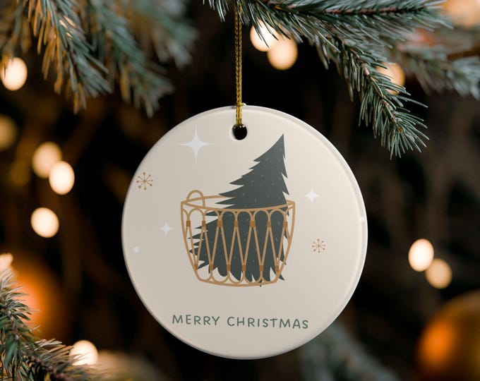 Christmas Tree In A Basket Ceramic Ornament | Holiday Decor, Gift for Home, Festive Decoration, Winter Celebration, Unique Gift