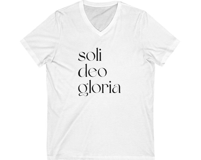 Soli Deo Gloria V-Neck Tee, Unisex Inspirational Shirt, Faith-Based Apparel, Christian Gift, Casual Everyday Wear