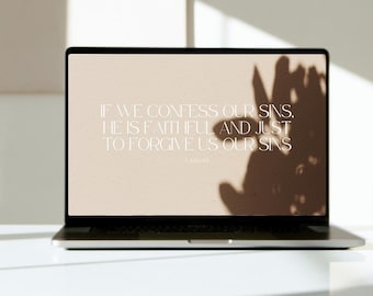 ベージュの聖書の一節のデスクトップ壁紙（デジタルダウンロード）