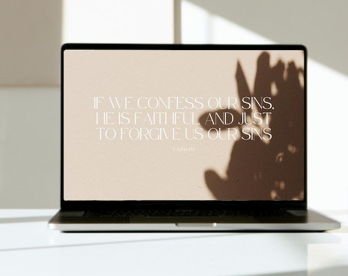 if we confess our sins - minimalistic beige desktop wallpaper, bible verse wallpaper, aesthetic scripture desktop wallpaper