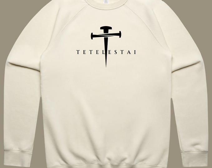 Tetelestai (It is Finished) Minimalist Scripture Crew Sweatshirt, Unisex Cozy Top, Casual Wear, Oversized Style, Perfect for Fall/Winter