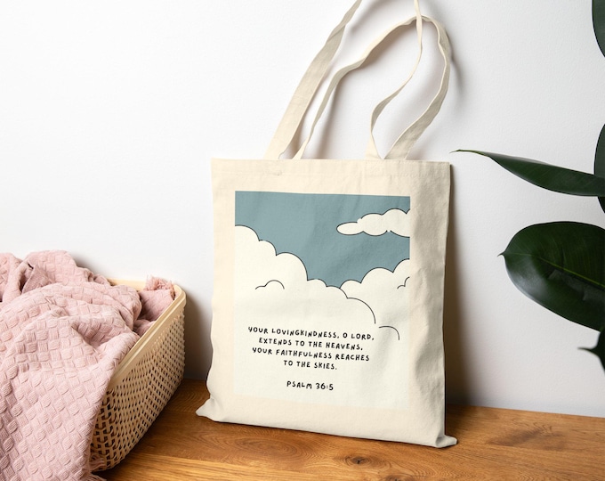Your Loving Kindness, O LORD, Cotton Canvas Tote Bag - Psalm 36:5, Eco-Friendly Gift, Motivational Shopping Bag, Religious Quotes