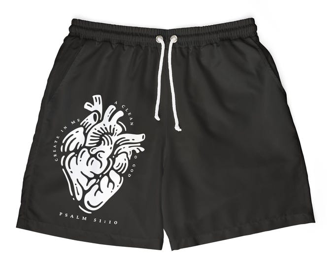 Create In Me A Clean Heart, O God Design Unisex Swim Shorts, Stylish Beachwear, Perfect for Summer, Gift for Him/Her, Cool Swim Trunks