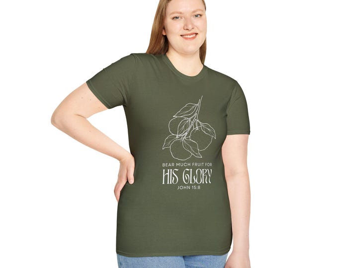 Bear Much Fruit for His Glory Unisex T-Shirt with Inspirational Quote, Christian Apparel, Casual Wear, Bible Verse Tee, Gift for Believers