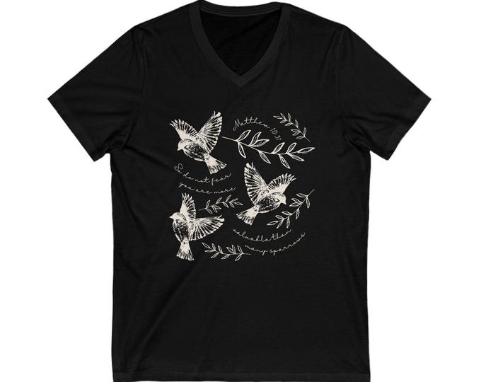 Sparrow Christian V-Neck Shirt - Matthew 10:31 Bible Verse Tee - Unisex Scripture Shirt - Inspirational Faith Gift