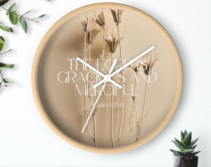 Elegant Floral Wall Clock - Psalm Verse Home Decor, Inspirational Gift, Nature Lover's Wall Art, Modern Minimalist Design, Rustic Touch