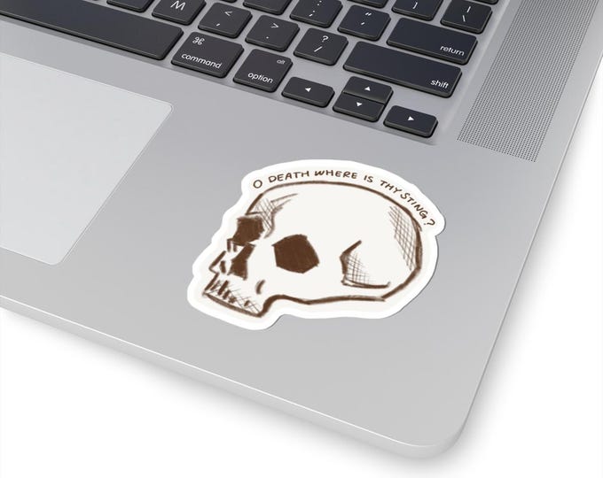 Gothic Skull Kiss-Cut Stickers, O Death Where Is Thy Sting? Vinyl Decal, MacBook Sticker, Alternative Art Decor, Creepy Aesthetic