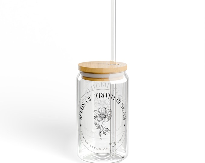 Seeds of Truth Designs Merch, Sipper Glass, 16oz Water Bottle, Eco-Friendly Drinkware, Support Small Business, Branding, Logo Merch
