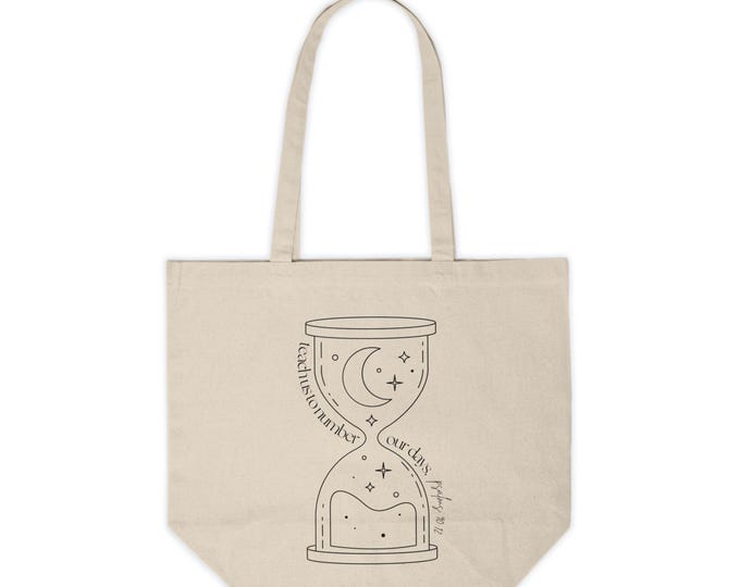 Hourglass Canvas Tote, Eco-Friendly Shopping Bag, Great for Gifts, Beach, Grocery, and Everyday Use, Scripture Art, Bible Art, Christian Bag