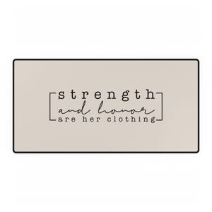 Strength & Honor Desk Mats for Home Office, Custom Desk Pads, Motivational Office Decor, Proverbs 31 Woman, Work From Home Gear