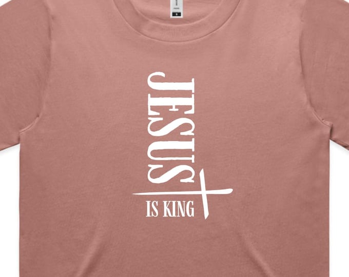 Jesus Is King - Women's T-shirt, Hazy Pink, Christian Apparel, Faith-Based T-shirt, Christian T-shirt, Women's Clothing, Christian Shop