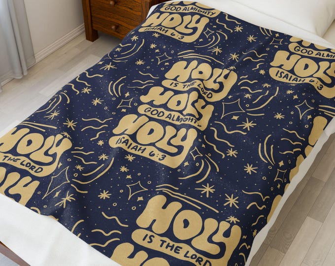Holy is the LORD God Almighty Bible Verse Velveteen Plush Blanket, Cozy Blanket for Church Events, Home Decor, Christian Comforter