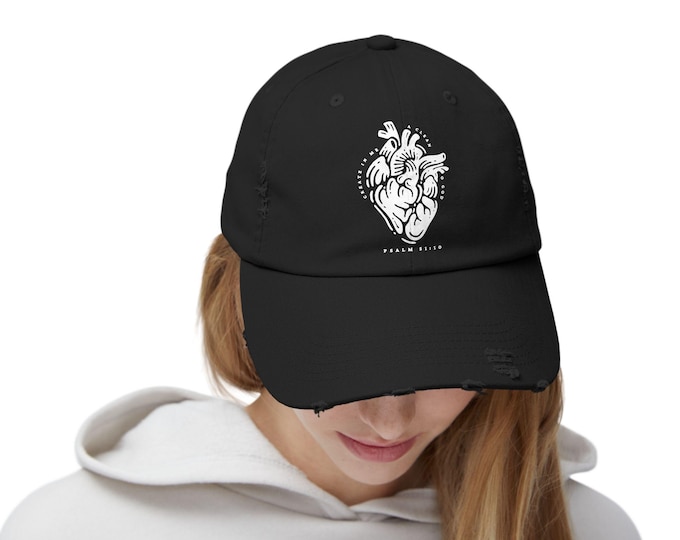 Create In Me A Clean Heart Distressed Cap | Unisex Cap for Casual Vibes | Gift for Friends, Love, Everyday Style, Christian Hat