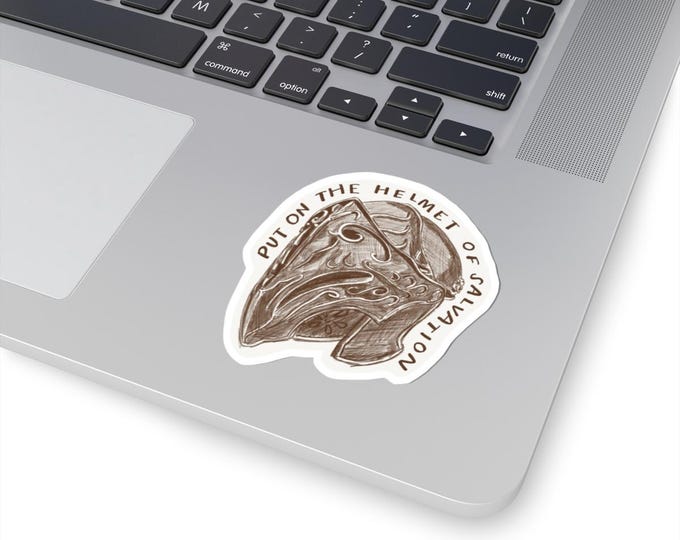 Bible Inspired Kiss-Cut Stickers - Helmet of Salvation - Motivational Laptop Decal, Faith-Based Art for Christians, Bible Quote Decor, Gifts