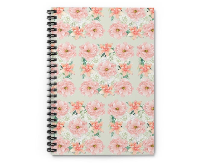 Floral Spiral Notebook (Green) - Perfect for Journaling, Note-Taking, Home Office Decor, Gift for Her, Mother's Day, School Supplies