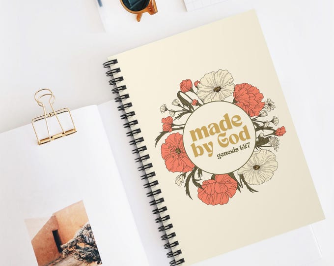 Floral Spiral Notebook - Made by God, Faith Journal, Scripture Notebook, Gift for Women, Christian Stationery, Inspirational Notepad