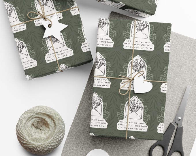 What Love Is - Bible Verse Gift Wrap Papers, Sustainable Wrapping Paper for Holidays, Birthday, Baby Showers, Packaging, Greenery Design