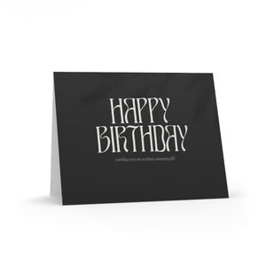 Elegante zwarte set verjaardagskaarten, stijlvolle kaarten voor feesten, uniek cadeau-idee, feestuitnodigingen, persoonlijk tintje