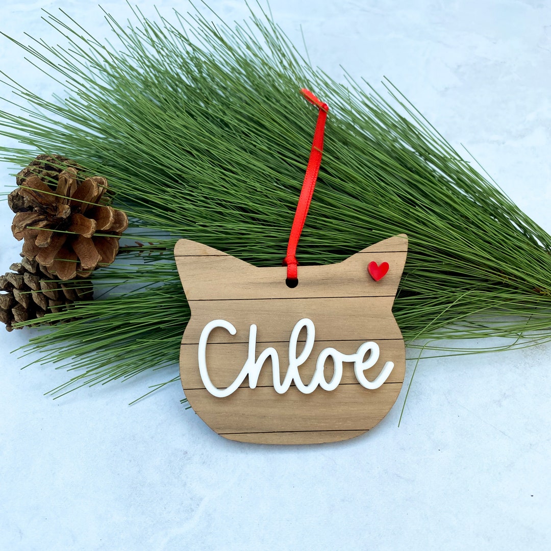 Personalized Cat Ornament Wood Shiplap Kitty Name Ornament Cat Christmas Gift Rustic Cat Xmas