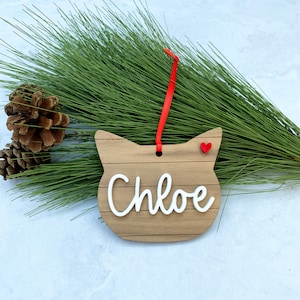 Personalized Cat Ornament - Wood Shiplap Kitty Name Ornament - Cat Christmas Gift - Rustic Cat Xmas Ornament