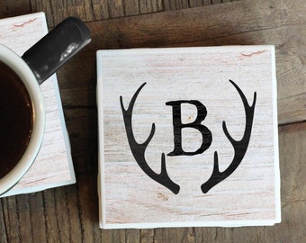Hunting Coasters, Monogram Coasters, Gift for Hunters, Cabin Decor, Cabin Coasters, Deer Coasters, Hunting Gift, Outdoors Coasters