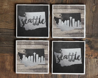 Seattle Gift / Coasters / PNW / Seattle Coasters / Pacific Northwest / Seattle Skyline / Space Needle / Washington State / Seattle Decor Art