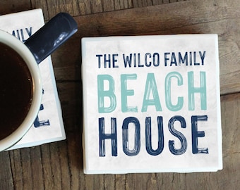 Personalized Beach Gift, Beach House Coasters, Vacation Home Gift, Beach House Decor, Family Beach House, Beach Coasters, Beach House Sign