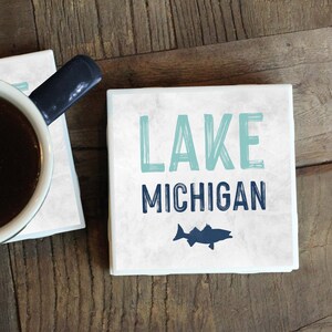 Lake Michigan Coasters, Lake Gift, Great Lakes, New Lake House, Michigan Gift, Wisconsin Gift, Lake Michigan Art, Lake Decor, Lake Coasters image 1