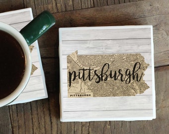 Pittsburgh Coasters, Pittsburgh Map, Pittsburgh Gift, Care Package Gift, Moving Away Gift, Housewarming Gift, New Home, Pittsburgh Decor