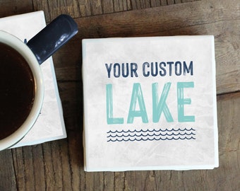 Custom Lake Decor, Lake Coasters, Lake House Gift, Personalized Lake Sign, Lake House Decor, Tile Coasters, Custom Coasters, Lake Lover Gift